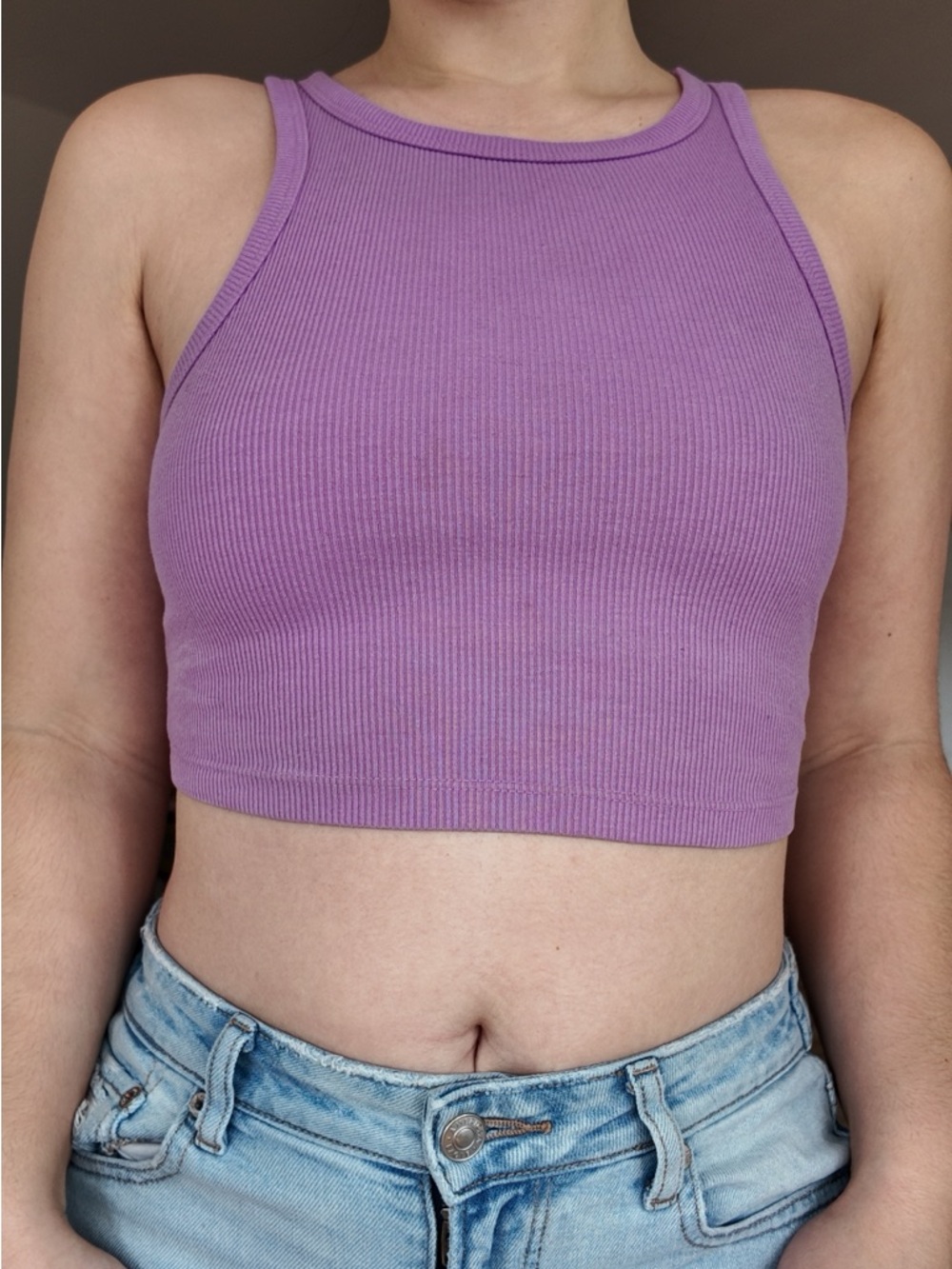 Purple Ribbed Cropped Tank Top